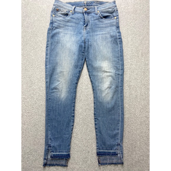 7 For All Mankind Jeans Womens 30x27 Ankle‎ Skinny Light Wash Raw Hem Tag 30 - Picture 1 of 12